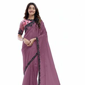 Elegant Women's Embroidered Pure Silk Pink Saree - Perfect Party Wear